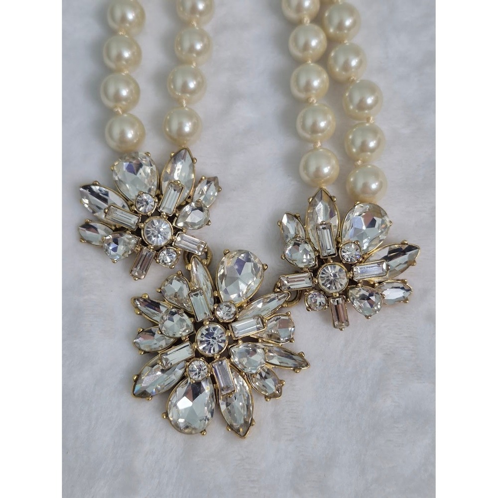Necklace J. Crew Cream Gem Pearl Double Strand Statement Jewelry - Picture 5 of 16